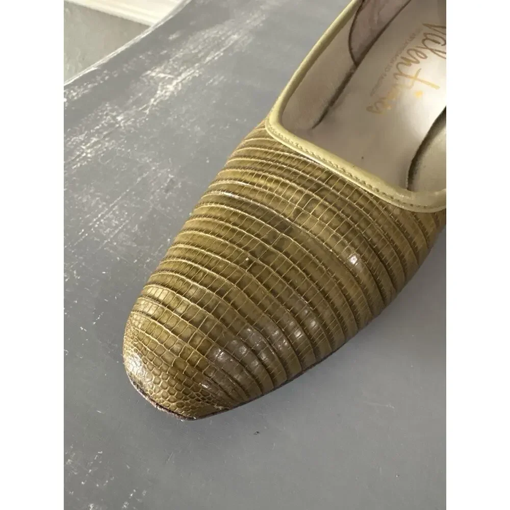 Vintage Valentines Genuine Lizard Skin Pumps Green Gold Heels Sz 7 Org Receipt